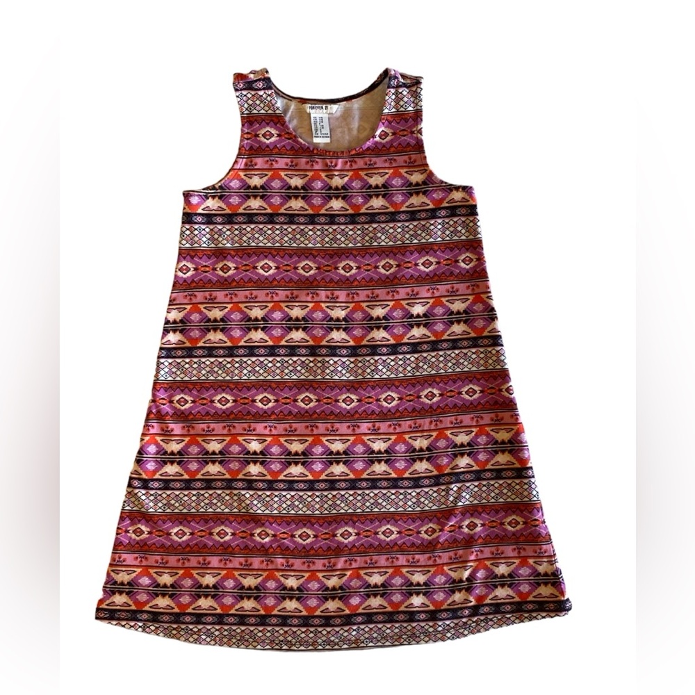 Forever 21 Girls Aztec Print Dress Comfortable Pink Purple & Black.